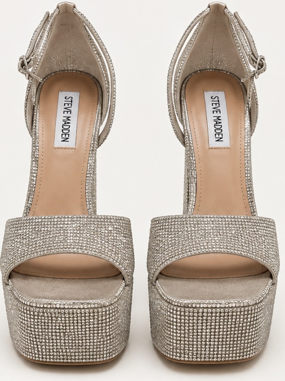 Steve Madden Silver Rhinestone Platform Sandals